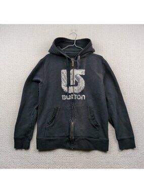 Y2K Burton Full Zip Hoodie Black Grunge Goth Punk Skate Graphic Logo Men Sz S